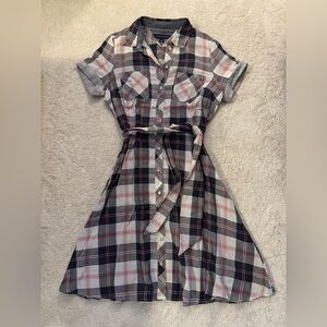 Tommy Hilfiger Navy and Red Plaid Shirt Dress